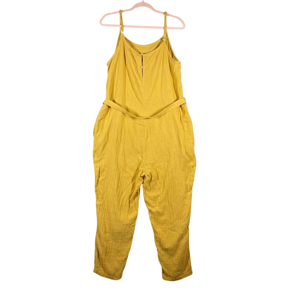 Outerknown The Sunday Gauze Organic Cotton Jumpsuit Size XL Yellow Sleeveless - Picture 12 of 12